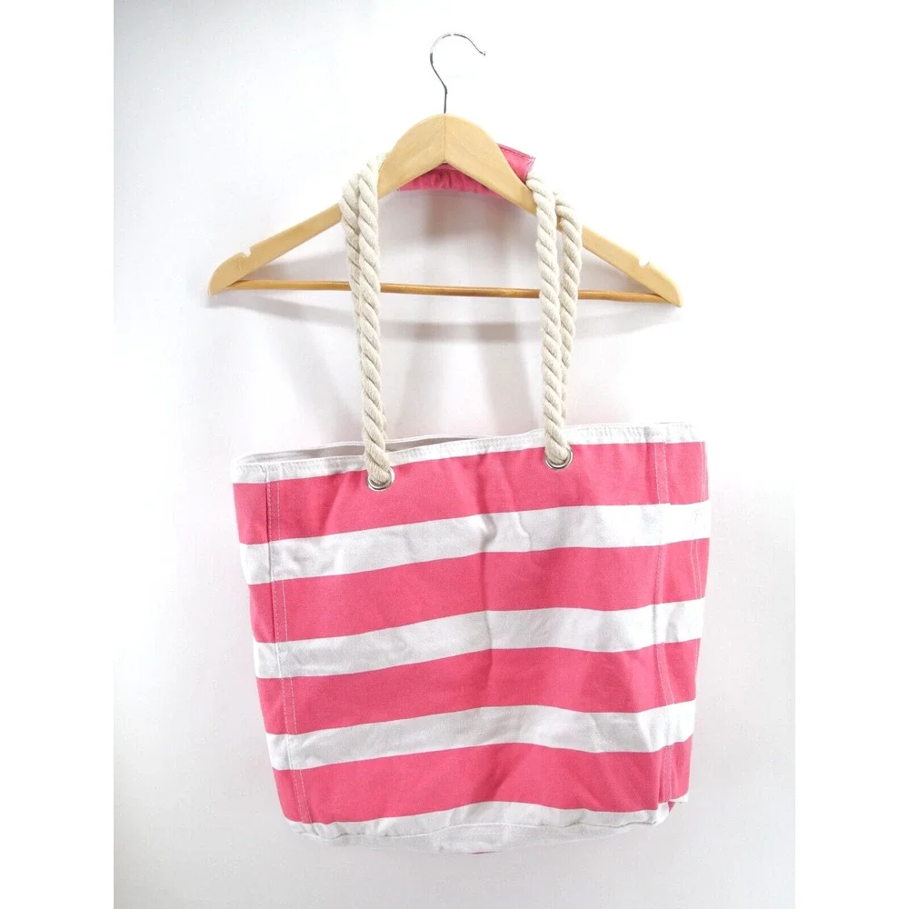 Hard Rock Cafe Pink Striped Beach Rope Handle Tote Summer Bag